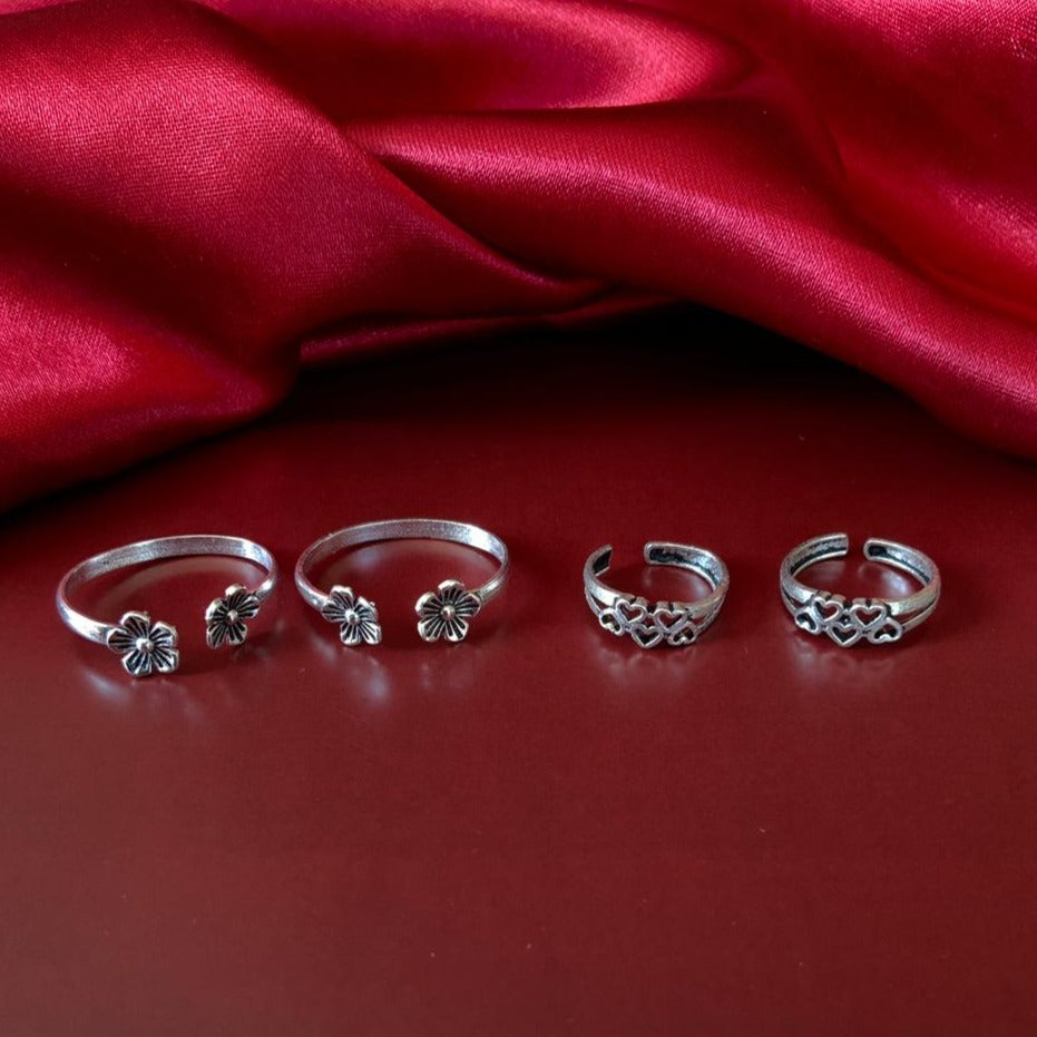 Adjustable Fancy Silver Two Toe Rings Combo - Abdesignsjewellery
