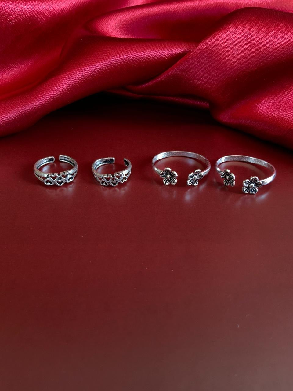 Adjustable Fancy Silver Two Toe Rings Combo - Abdesignsjewellery