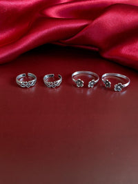 Thumbnail for Adjustable Fancy Silver Two Toe Rings Combo - Abdesignsjewellery