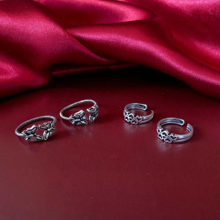 Fabulous Floral German Silver 2 Toe Rings Combo - Abdesignsjewellery