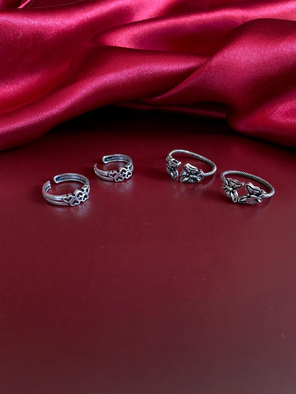 Fabulous Floral German Silver 2 Toe Rings Combo - Abdesignsjewellery