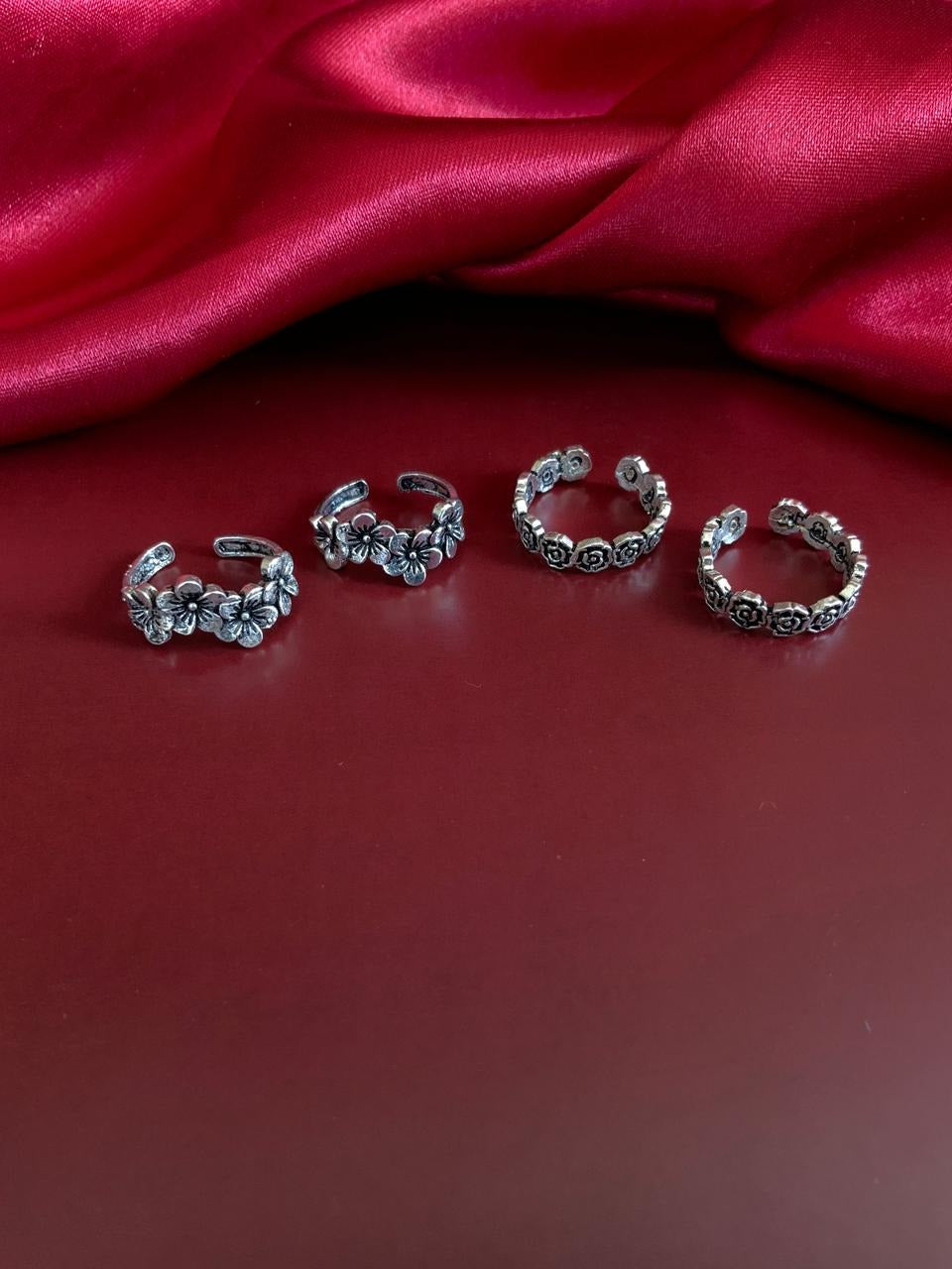 Floral German Silver 2 Toe Rings Combo - Abdesignsjewellery
