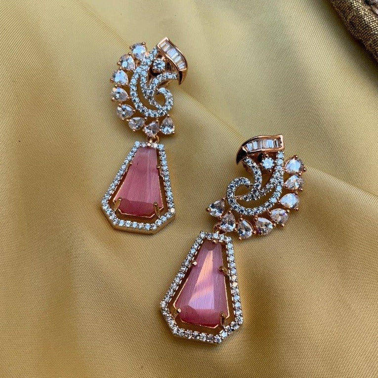 Magnificent Pink Stone American Diamond Earring