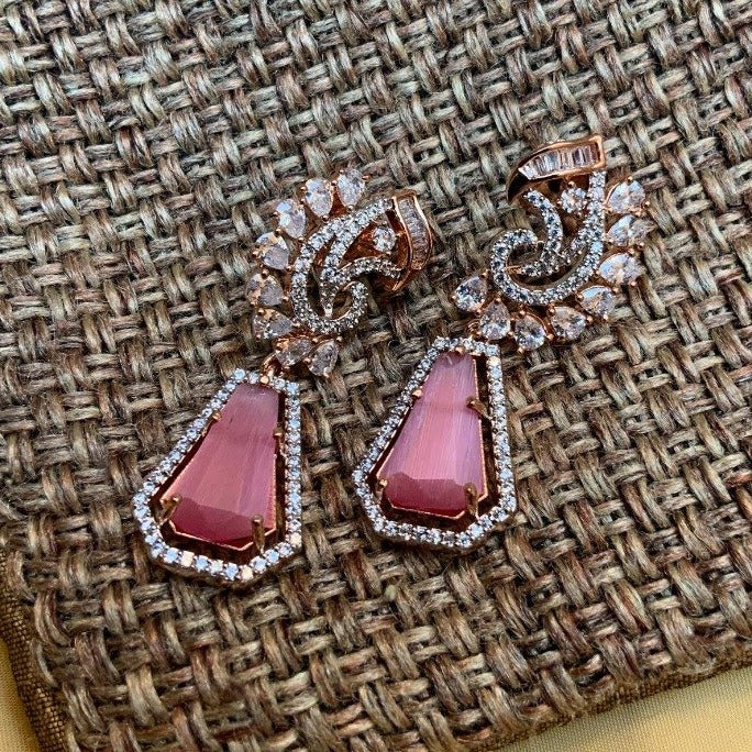 Magnificent Pink Stone American Diamond Earring