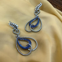 Thumbnail for Royal Blue Abstract Silver American Diamond Earrings
