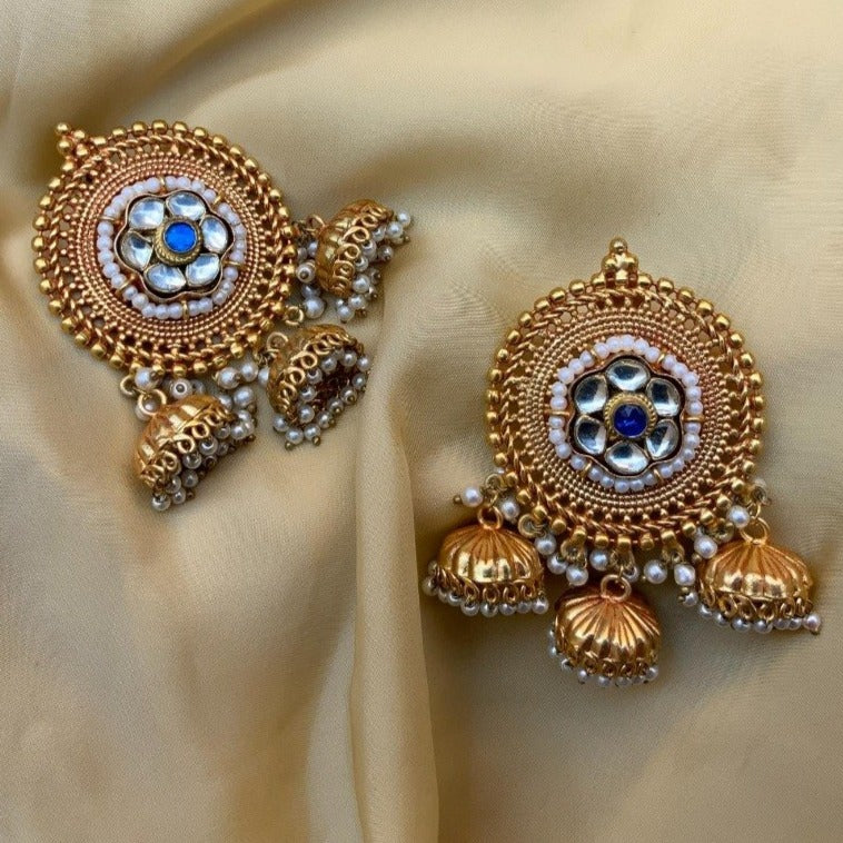 Floral Inspired Kundan Blue Stone Earring