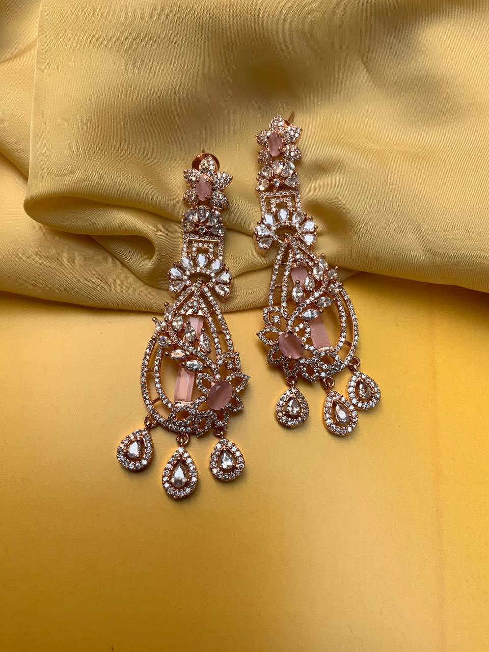 Shinny Rose Gold American Diamond Earrings