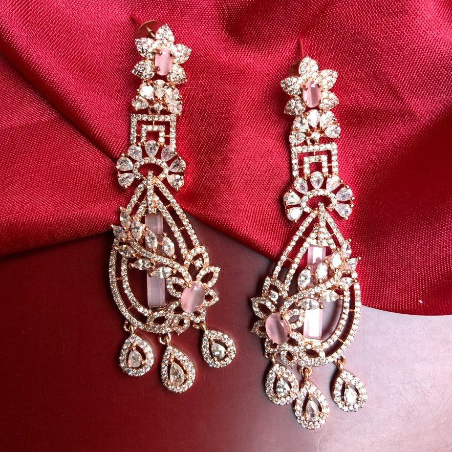 Shinny Rose Gold American Diamond Earrings