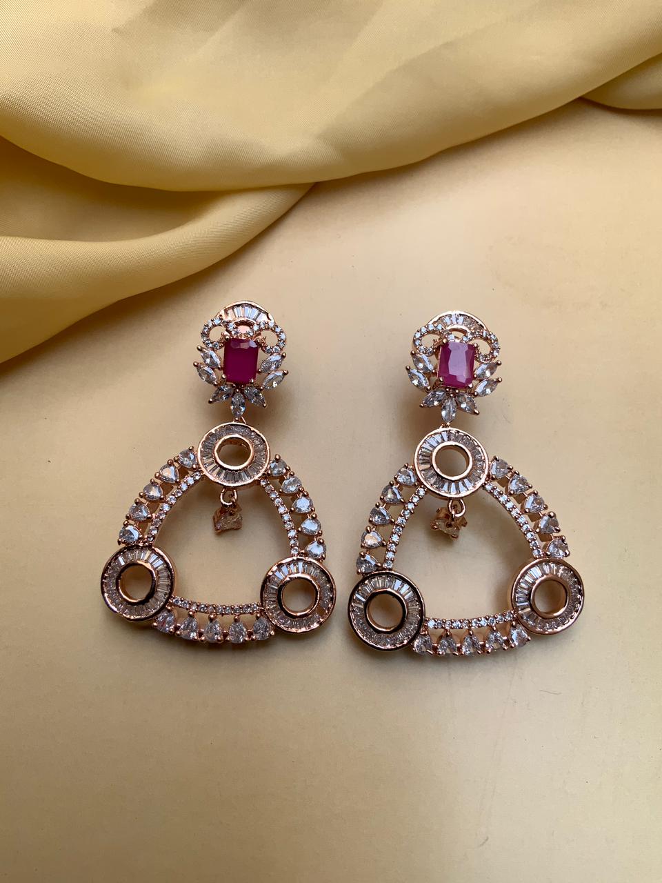 Elegant Rose Gold American Diamond Earrings - Abdesignsjewellery