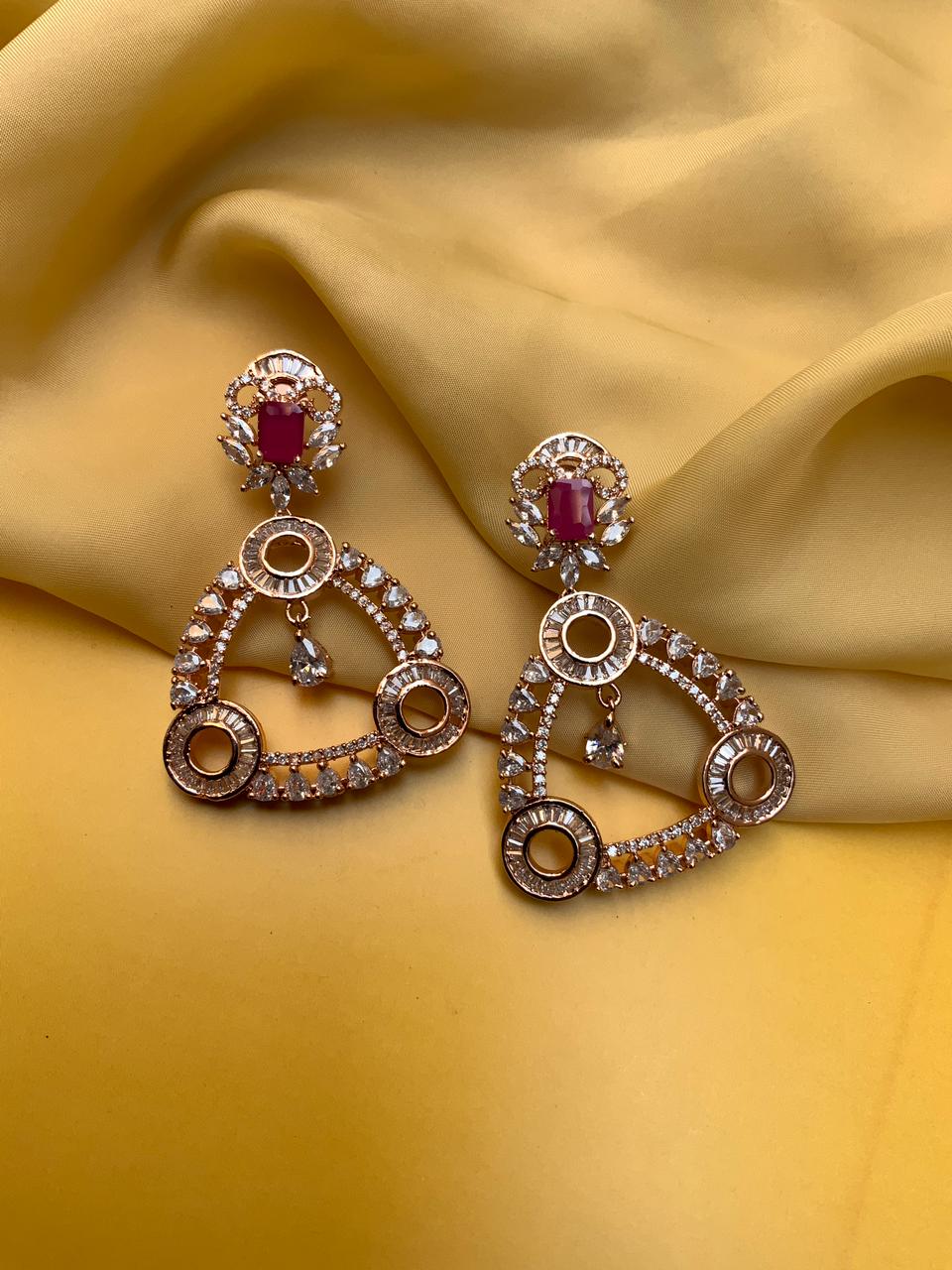 Elegant Rose Gold American Diamond Earrings - Abdesignsjewellery