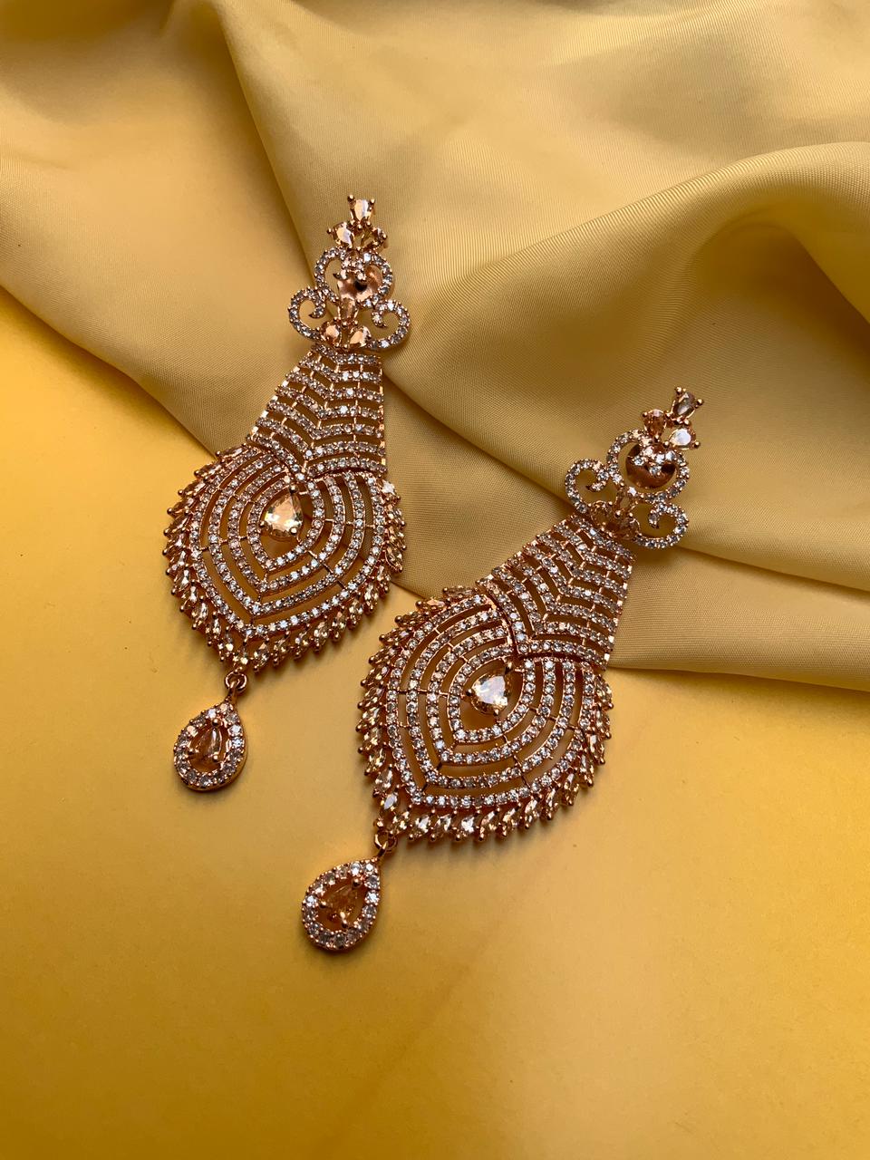 American Diamond (AD) Silver Jhumka Earrings Tikka Set – Amazel Designs