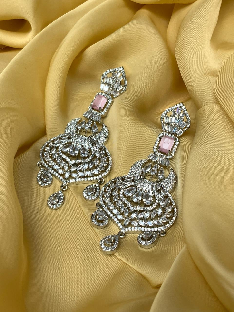 Silver American Diamond Chandbali Earrings | Traditional Ethnic Party –  Indian Designs