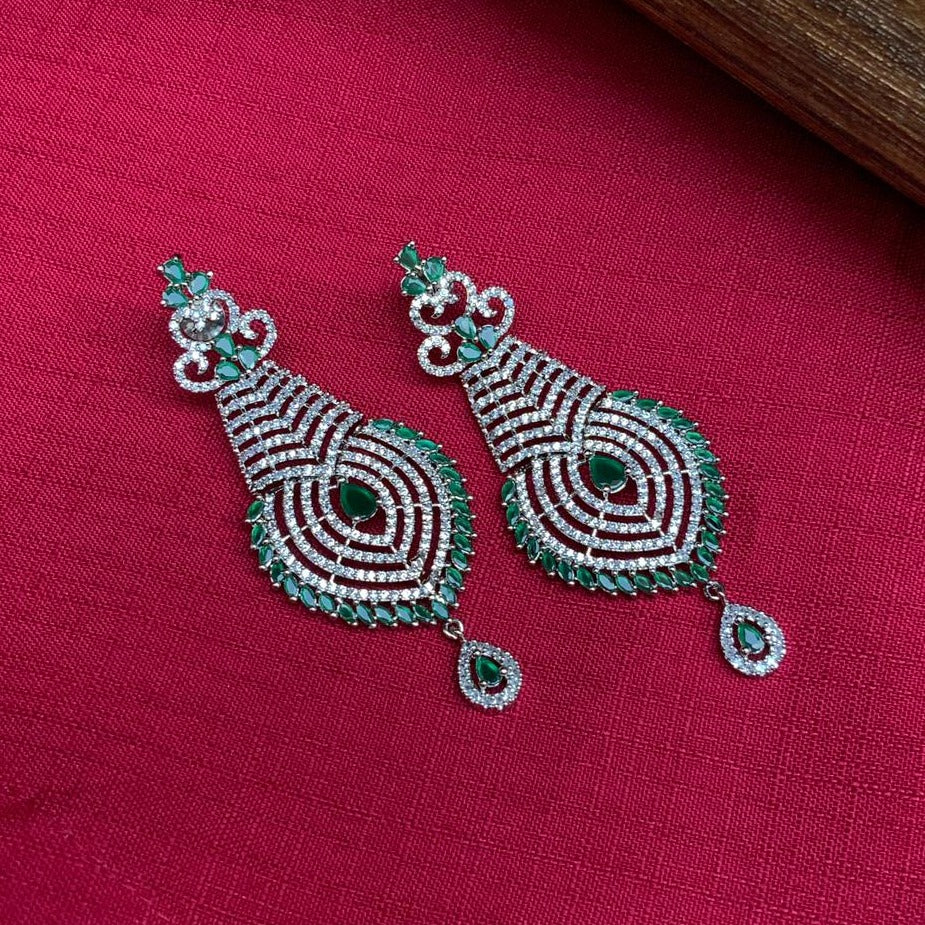 Sparkling Green & Silver American Diamond Earrings