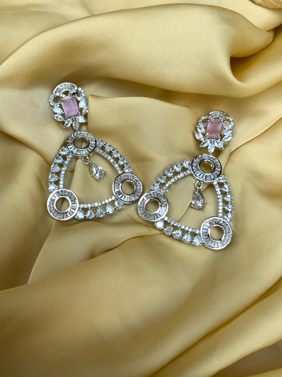 Shiny Silver American Diamond Earrings