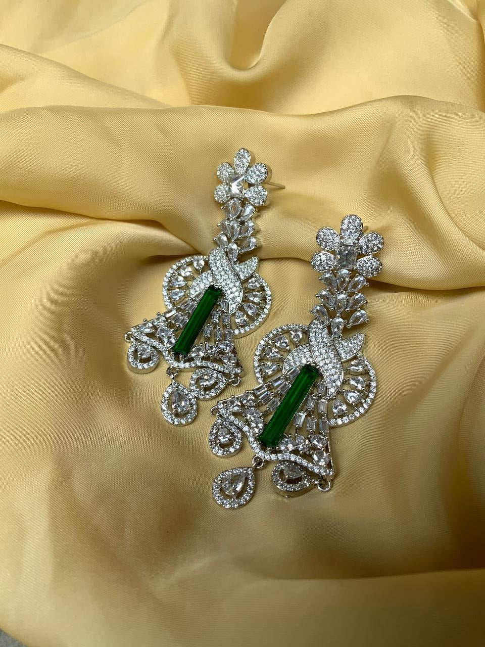 Silver color american diamond earrings - Jaipur Mart - 4256595