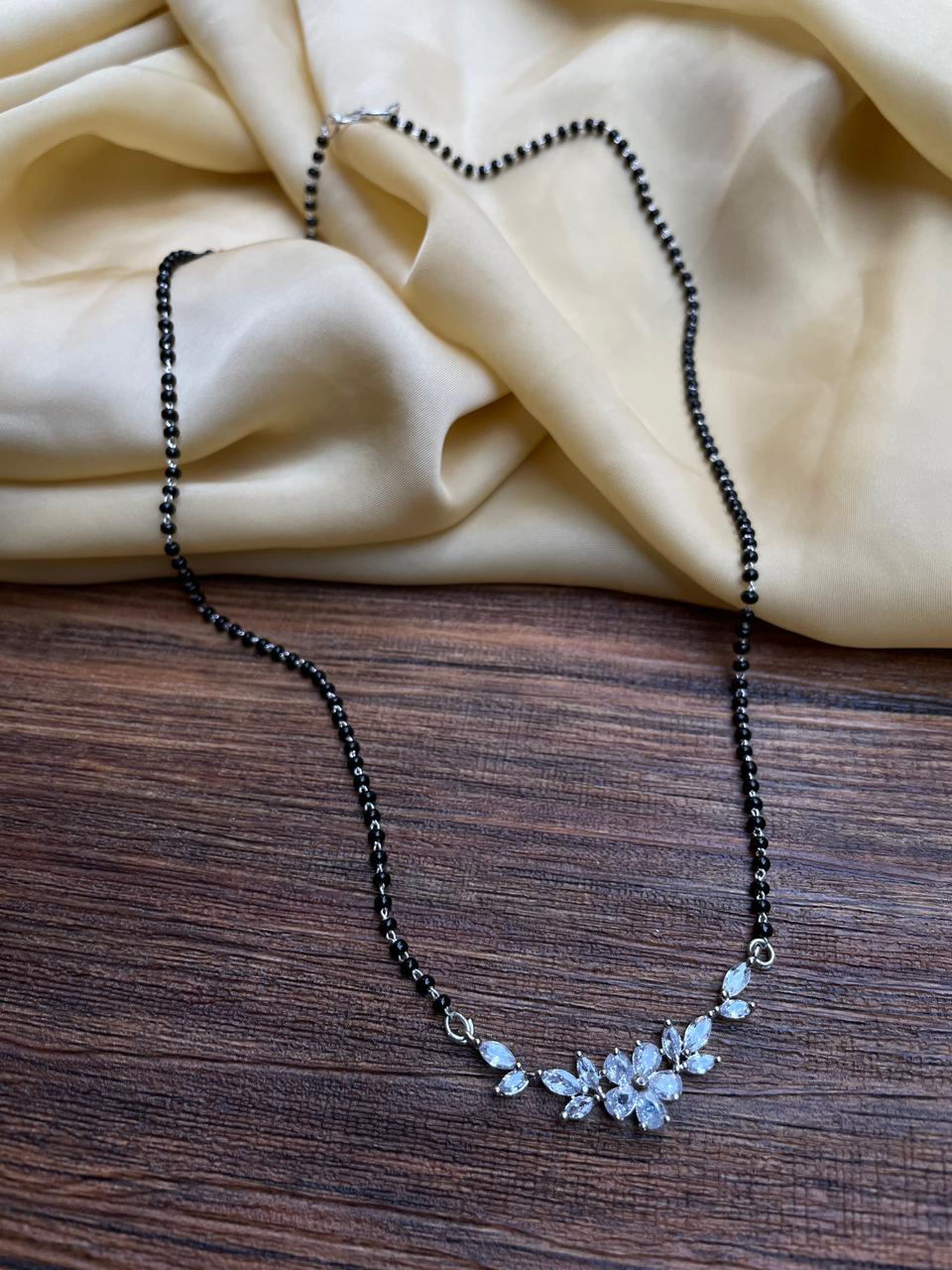 Silver American Diamond Flower Mangalsutra