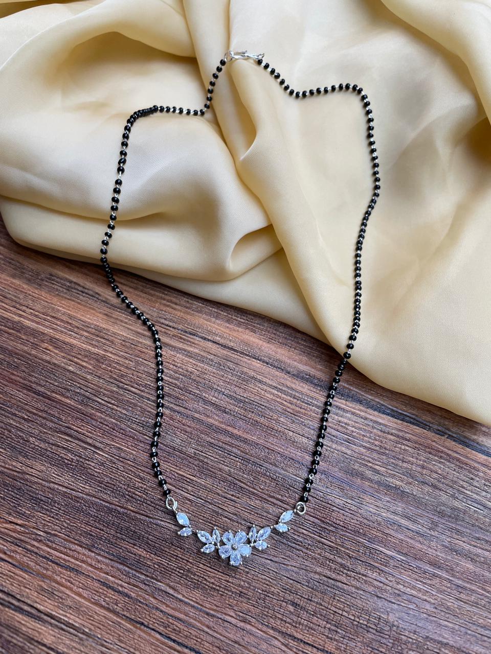 Silver American Diamond Flower Mangalsutra