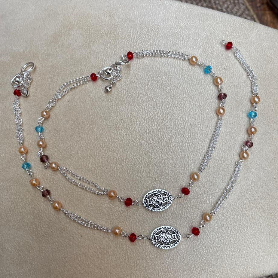 Heritage Round Silver Women Anklets - Abdesignsjewellery