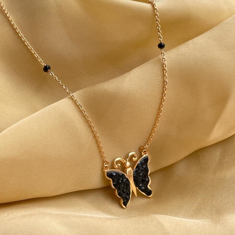 Black Butterfly Rose Gold Mangalsutra - Abdesignsjewellery