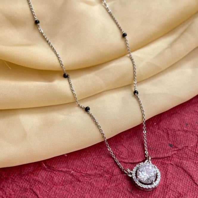 Attractive Silver Single Stone Mangalsutra - Abdesignsjewellery