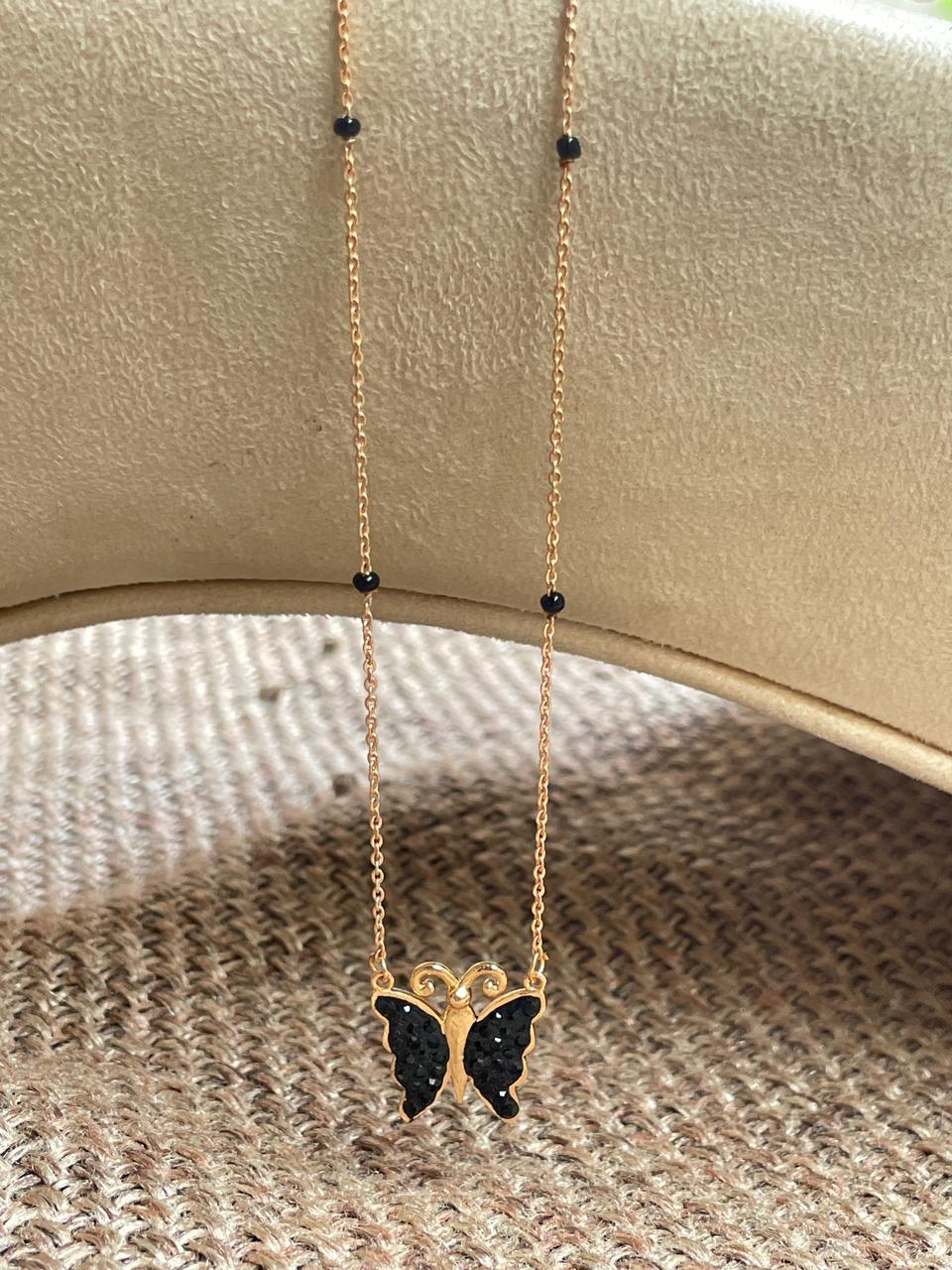 Black Butterfly Rose Gold Mangalsutra - Abdesignsjewellery