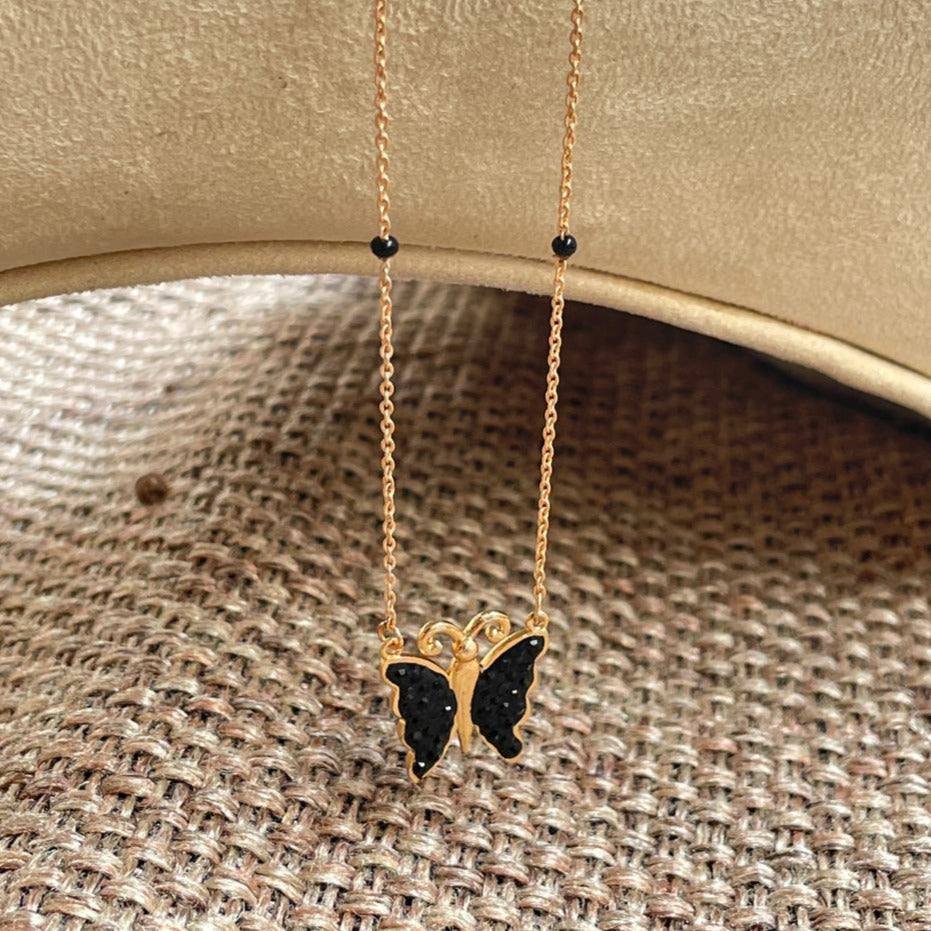 Black Butterfly Rose Gold Mangalsutra - Abdesignsjewellery