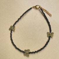 Thumbnail for Butterfly Black Crystal Bead Anklet