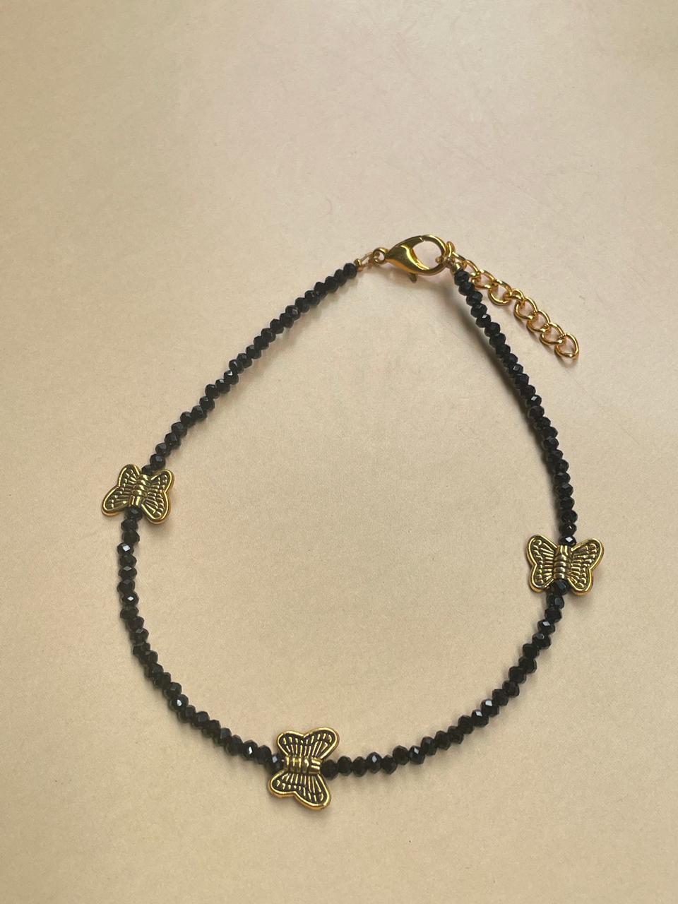 Butterfly Black Crystal Bead Anklet - Abdesignsjewellery