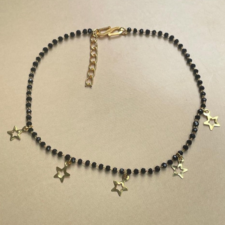 Star Black Crystal Bead Anklet