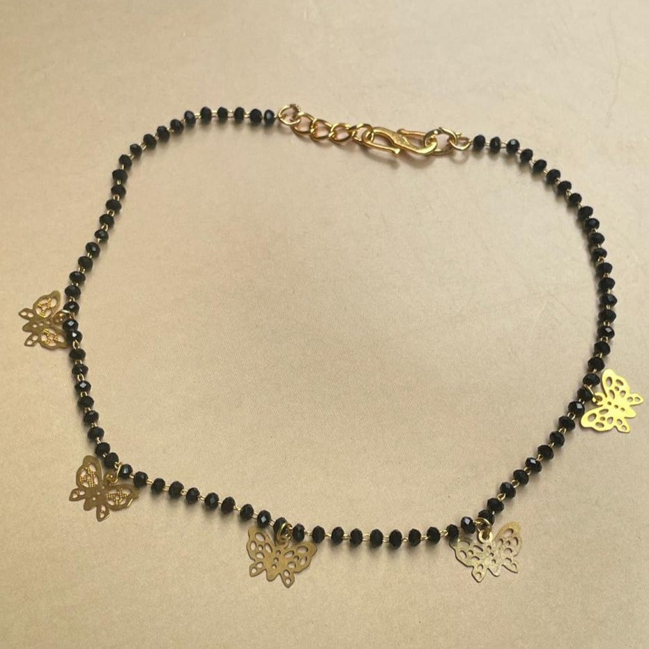 Light Butterfly Black Crystal Bead Anklet