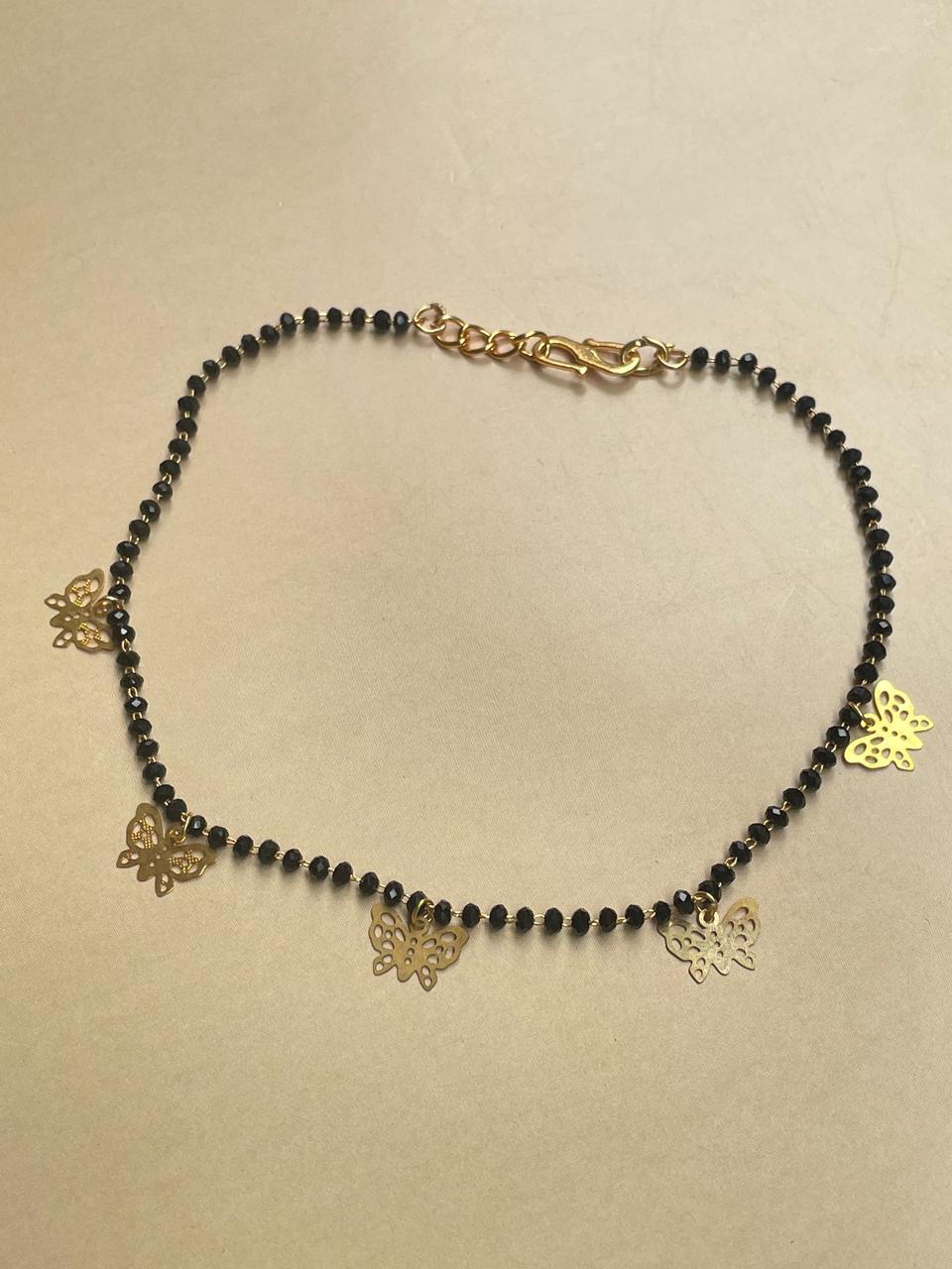 Light Butterfly Black Crystal Bead Anklet