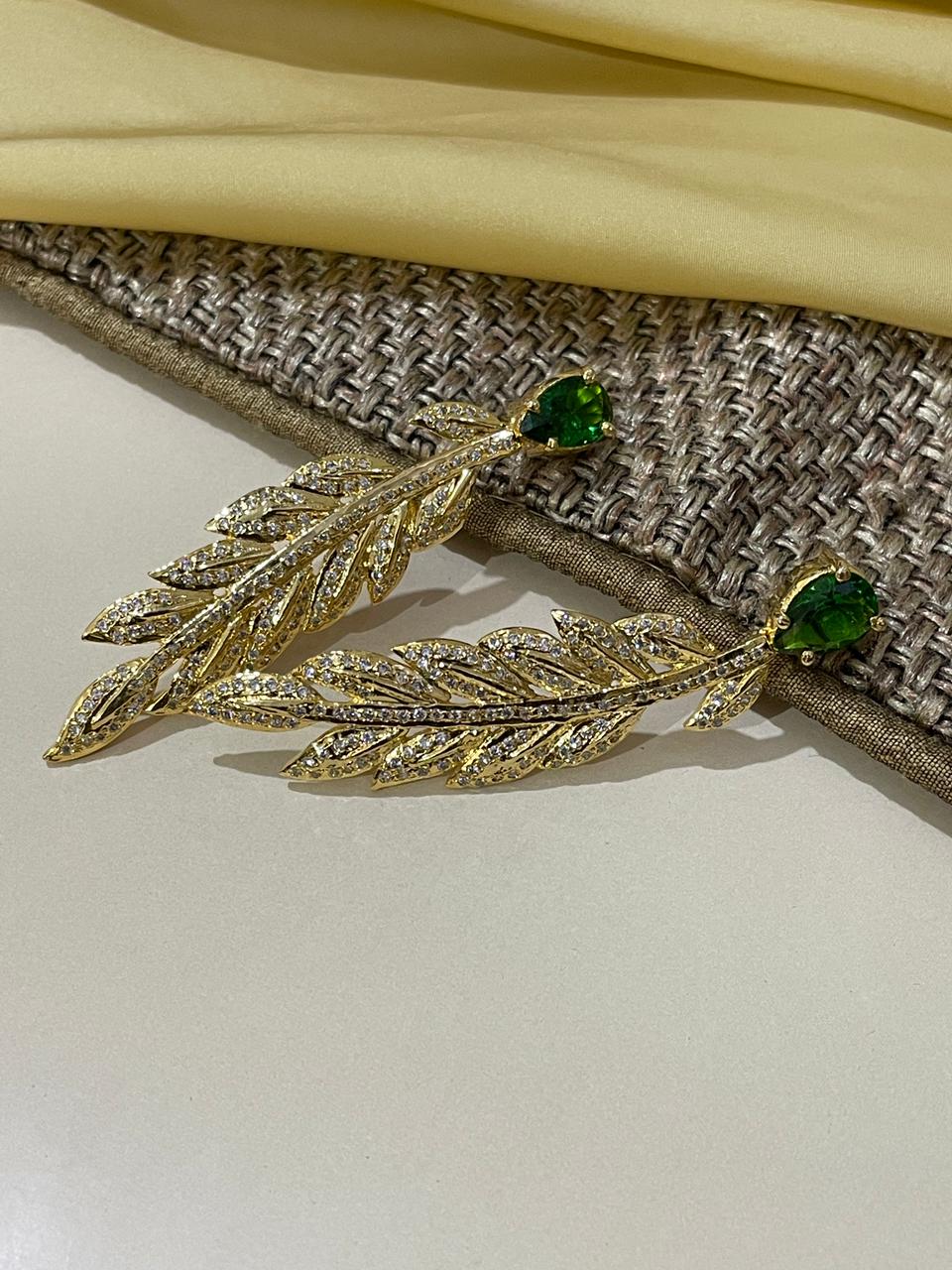 Cut Square Leaf American Diamond Design Earrings - Abdesignsjewellery