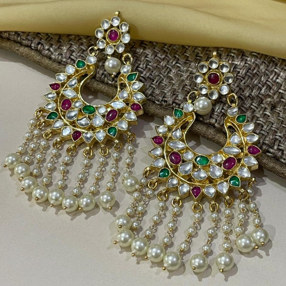 Polki Meena Kundan Earrings