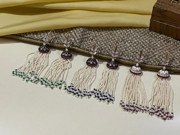 Solid Meenakari Hanging Pearl White  Drop Earrings