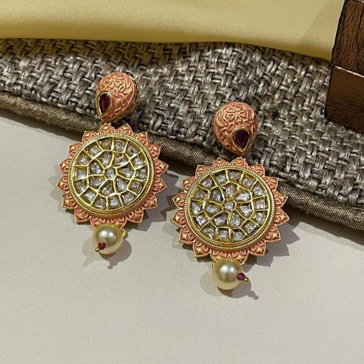 Light Pink Meena Kundan Earrings