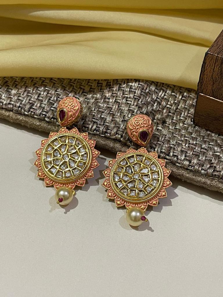 Light Pink Meena Kundan Earrings