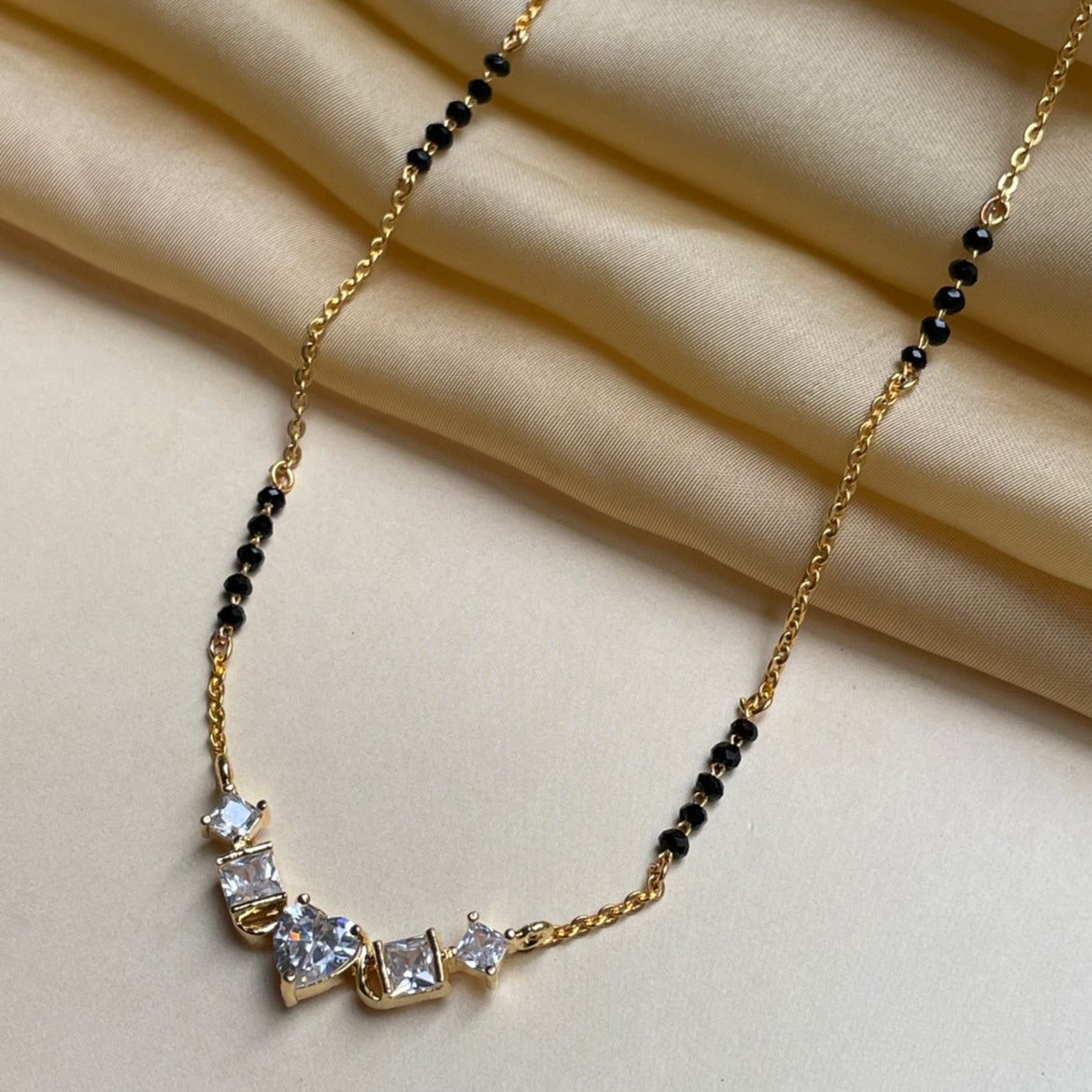 Vivid Gold Heart Cz Mangalsutra
