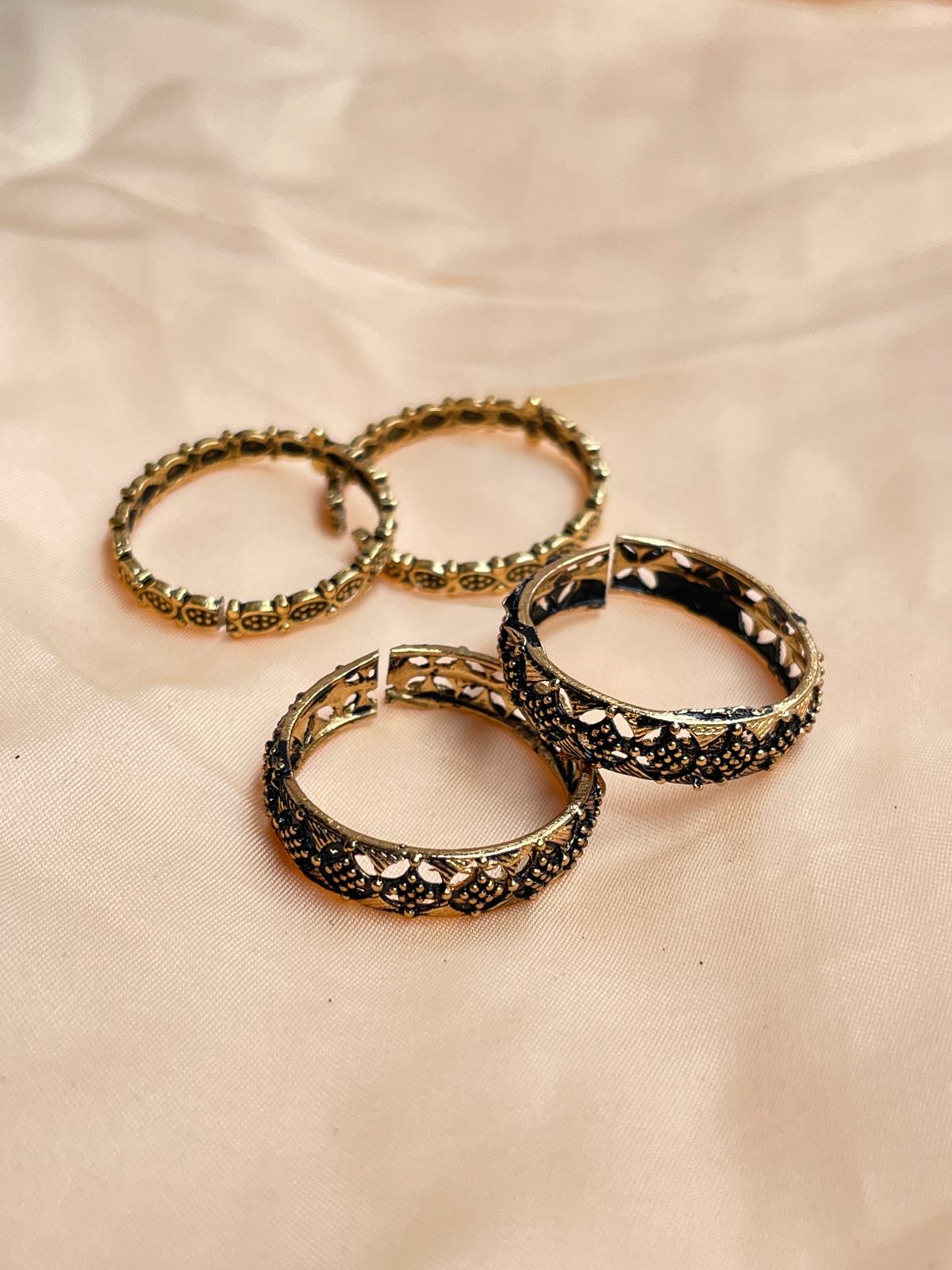 Gold Oxidised Toe Rings Combo - Abdesignsjewellery