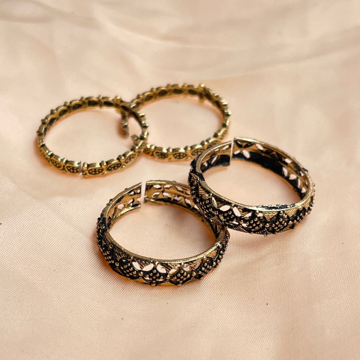 Gold Oxidised Toe Rings Combo - Abdesignsjewellery