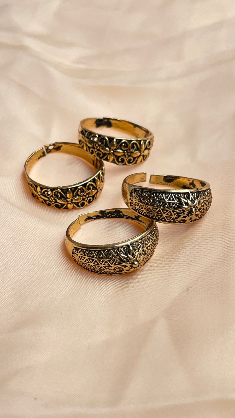 Floral Gold Oxidised Toe Rings Combo - Abdesignsjewellery