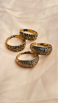 Thumbnail for Floral Gold Oxidised Toe Rings Combo - Abdesignsjewellery