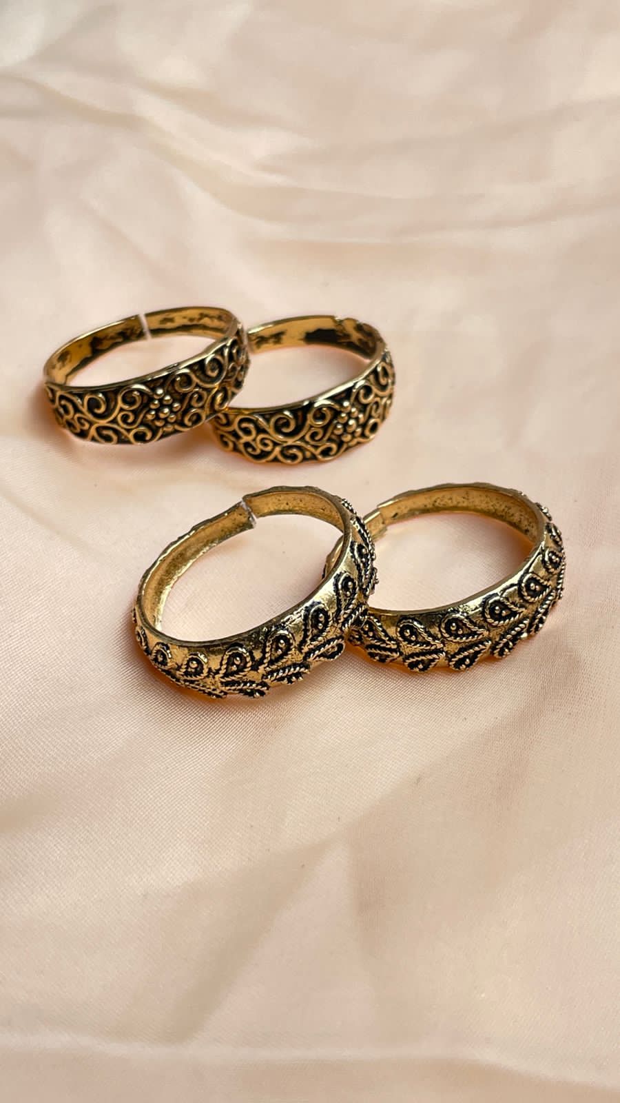 Floral Gold Oxidised Toe Rings Combo - Abdesignsjewellery
