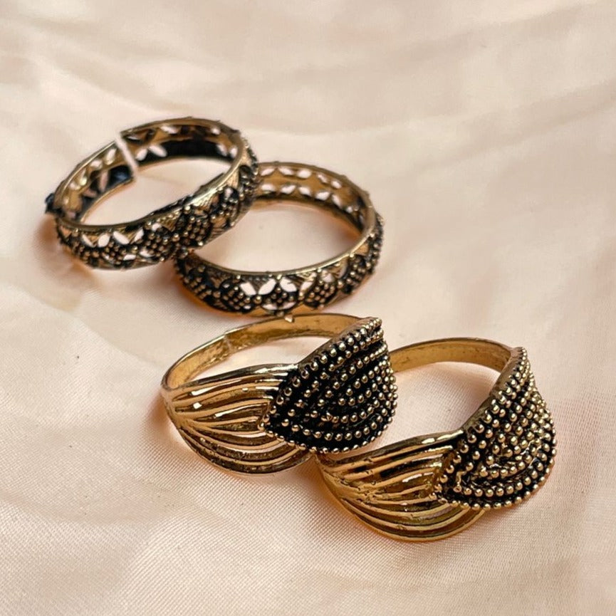 Classic Gold Oxidised Toe Rings Combo - Abdesignsjewellery