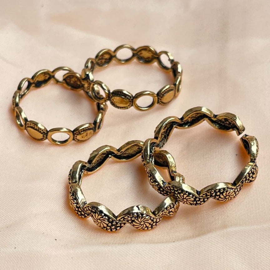 Morden Gold Oxidised Toe Rings Combo - Abdesignsjewellery