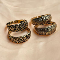 Thumbnail for Flowerish Gold Oxidised Toe Rings Combo - Abdesignsjewellery