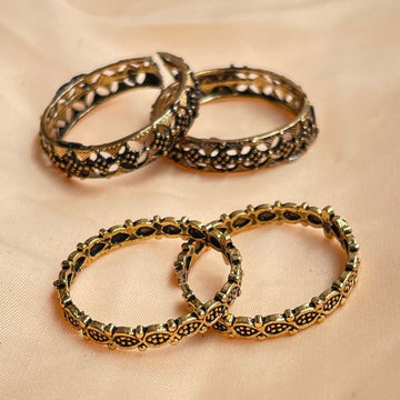 Simple Gold Oxidised Toe Rings Combo