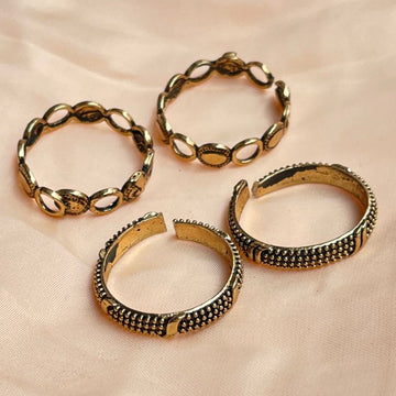 Trendy Gold Oxidised Toe Rings Combo
