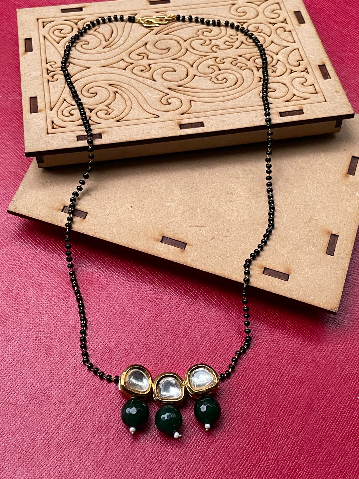 Traditional White Meena Kundan Mangalsutra