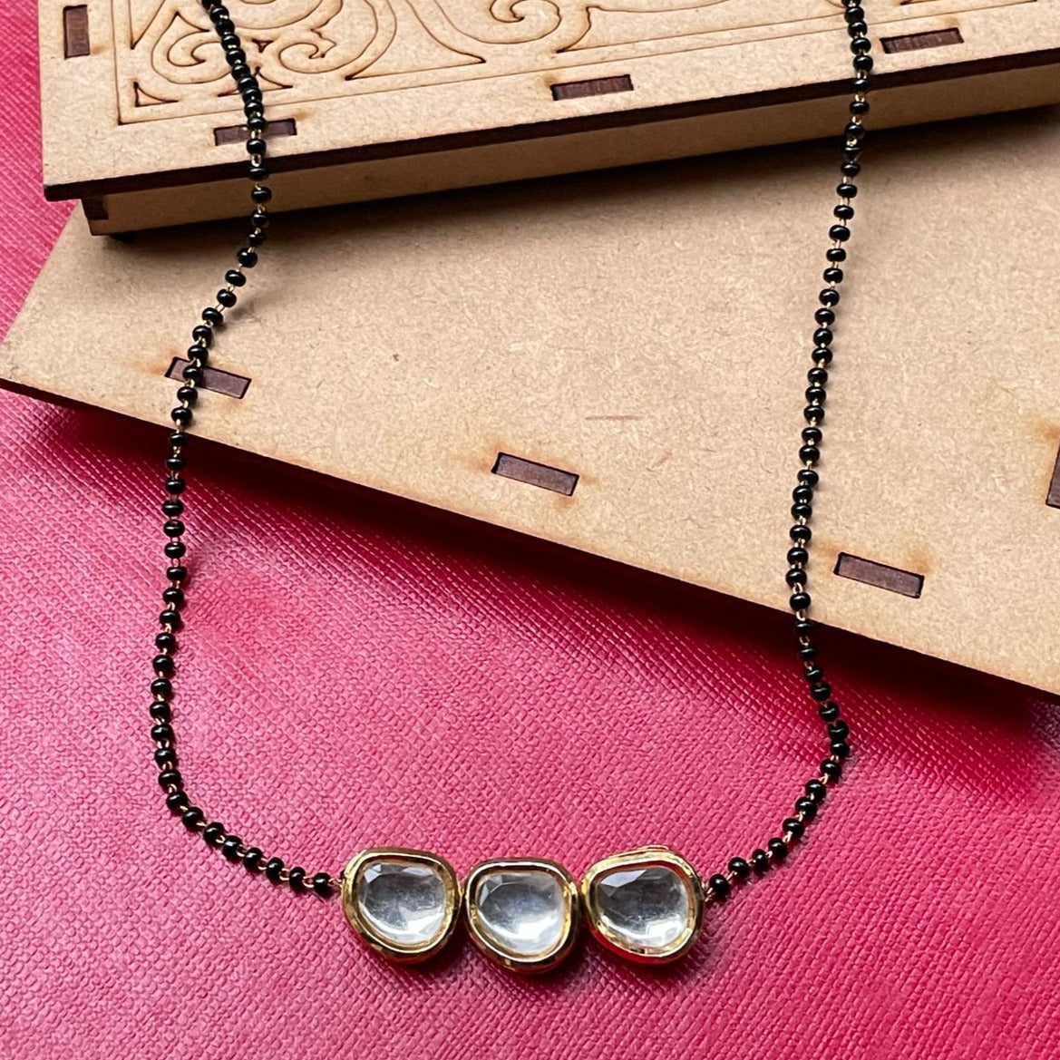 Traditional White Meena Kundan Mangalsutra