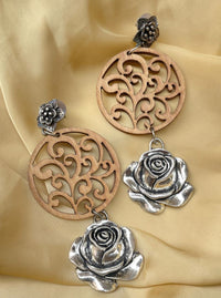 Thumbnail for German Silver Wooden Rose Earring